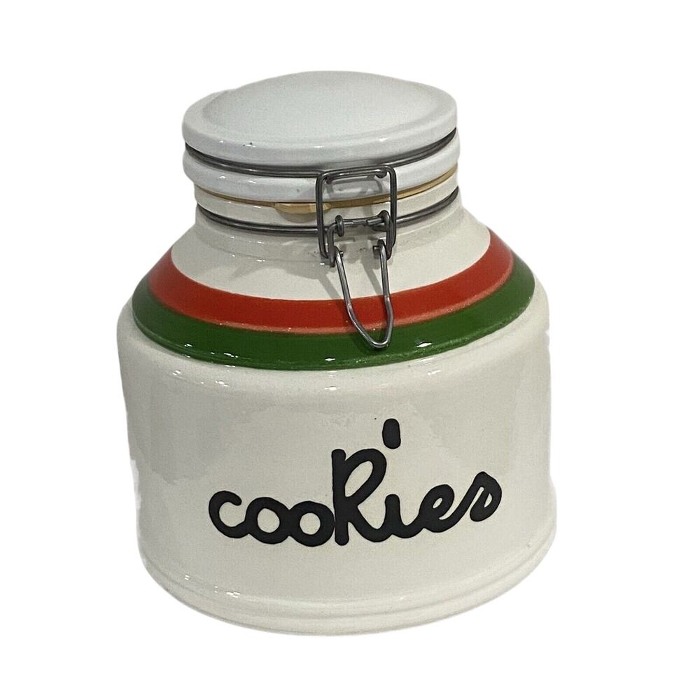 Vintage 1970s Massimo Baldelli Line Italia Cookie Jar White Red Green Ceramic